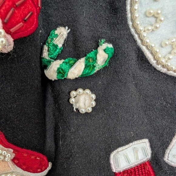 Just B Not So Ugly Christmas Cardigan Womens Size Small Black Beaded Santa - Picture 6 of 11